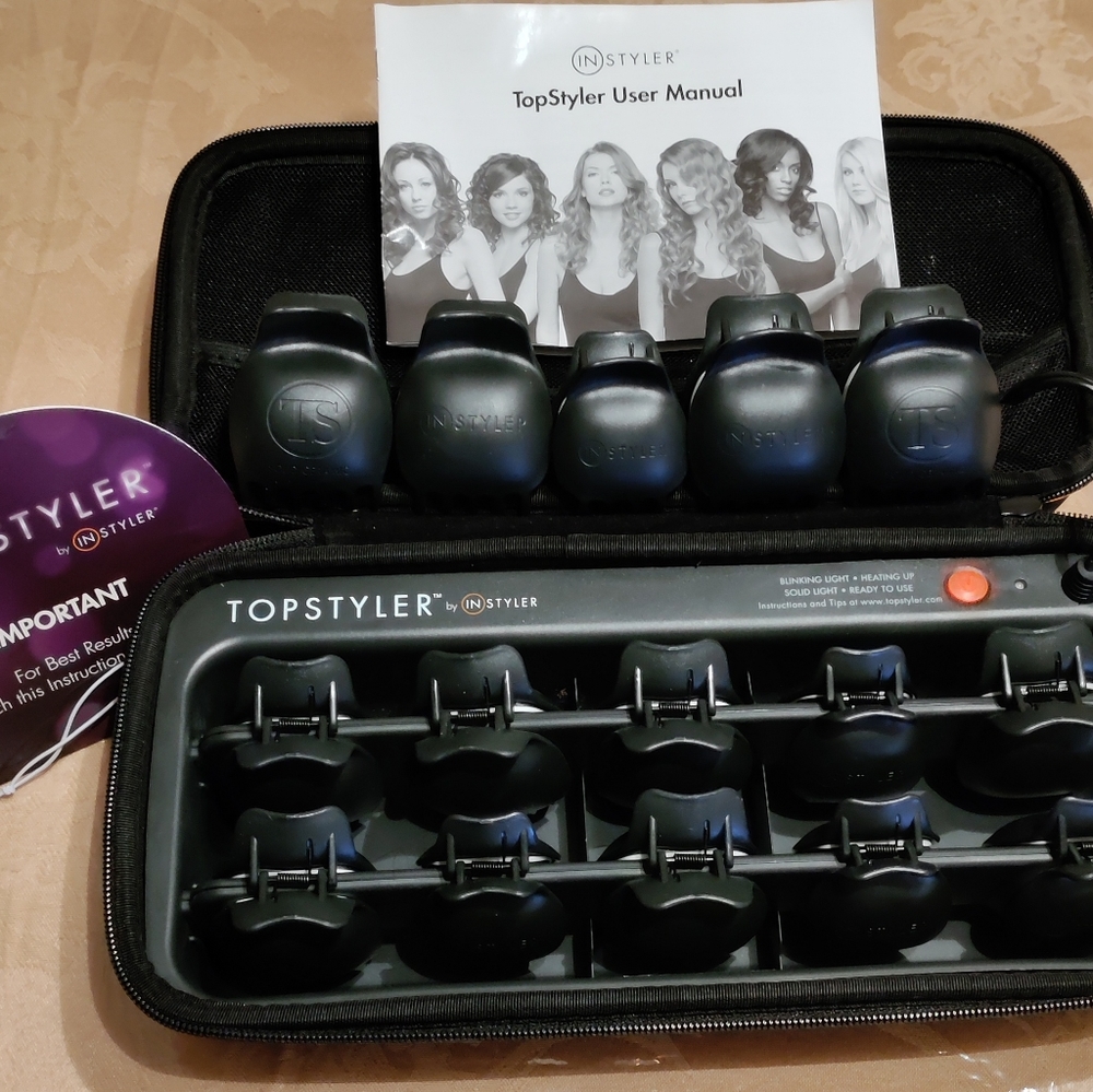 TopStyler instyler incl Instructional DVD, Hard zip around CASE, clam curlers